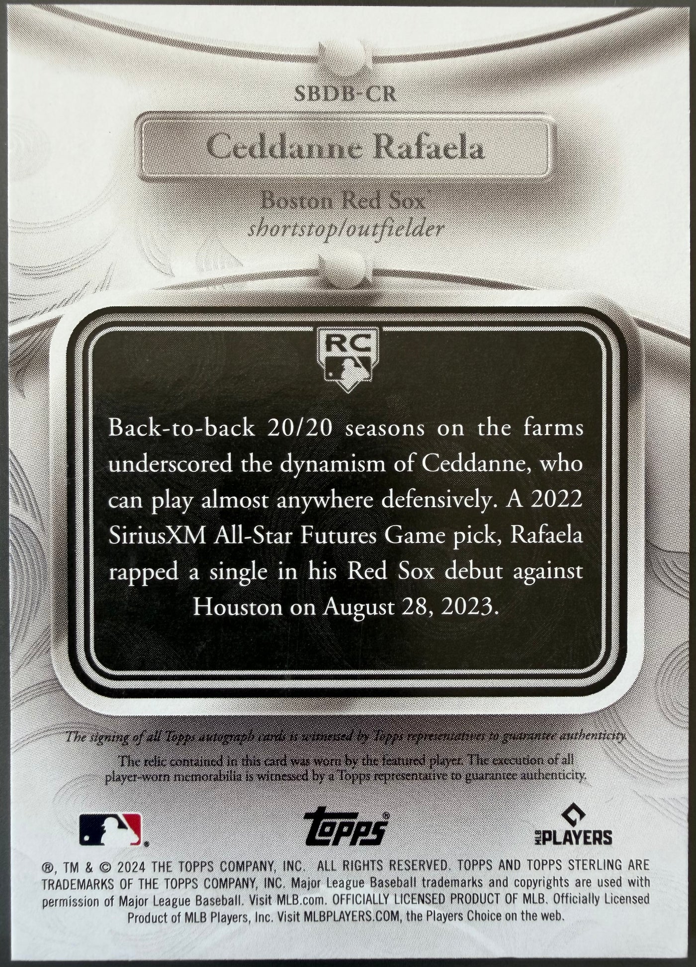 2024 Topps Sterling - Ceddanne Rafaela / Patch / Auto 10/10 Last Print - RC Rookie Card