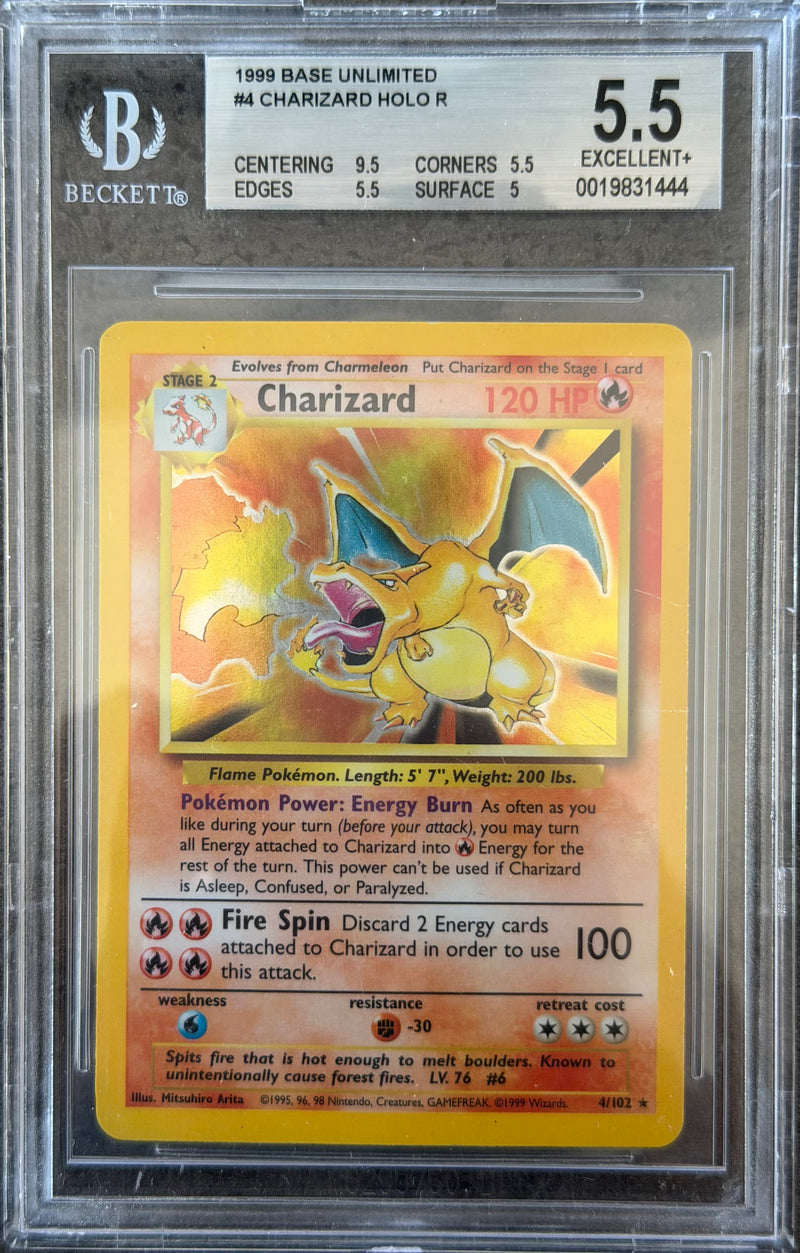 1999 Pokemon Unlimited Base Set Charizard Holo 4/102 BGS 5.5