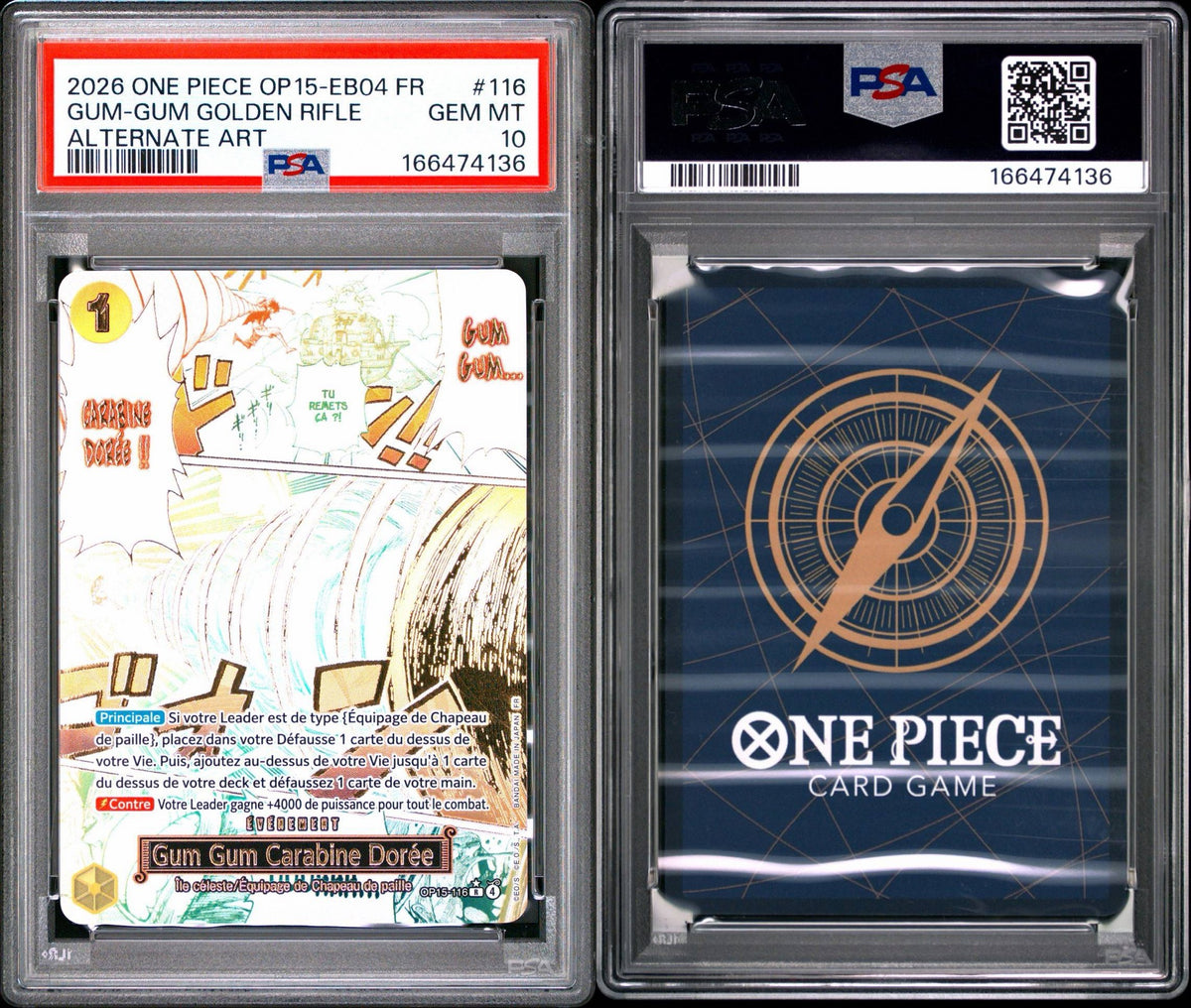 PSA 10 Gum-Gum Golden Rifle [Alternate Art] OP15-116