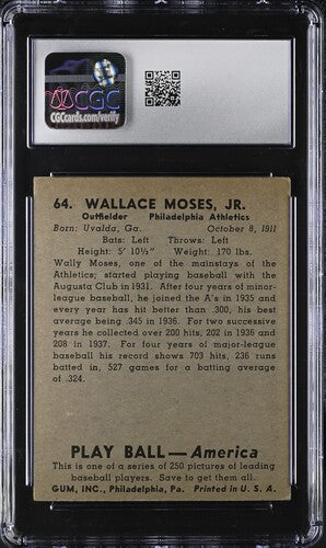 [CGC 5.5] 1939 Play Ball - Wally Moses #64
