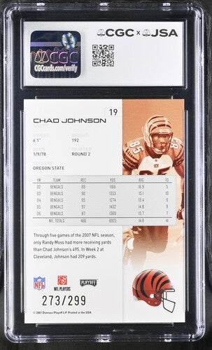 [CGC 10] 2007 NLF Playoff - Chad Johnson [Gold] #19 - Autograph /299